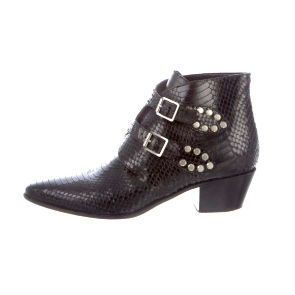 Authentic SAINT LAURENT Black Python Studded Double Monk Ankle Booties (EUC) - Picture 2 of 11